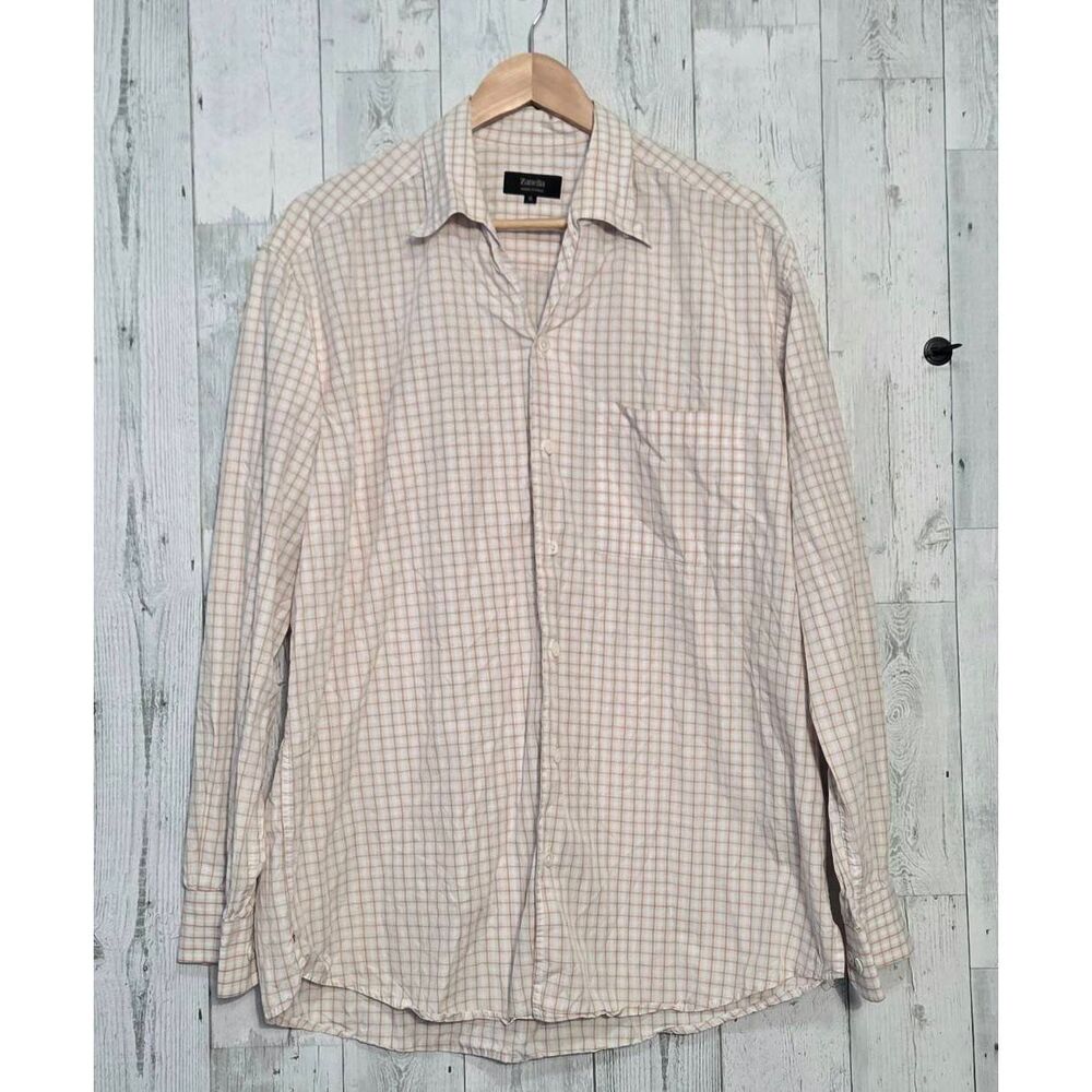 Zanella Cotton Checked Plaid Gingham Button Down Shirt Sz. XL